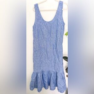Polo Ralph Lauren Linen Chambray Tank Midi Dress Ruffle Sz XXL Coastal Preppy